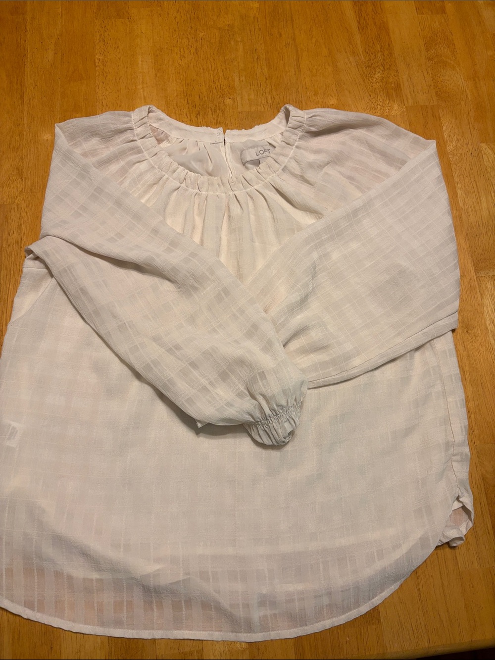 LOFT Cream Semi-Sheer Textured Long Sleeve Blouse